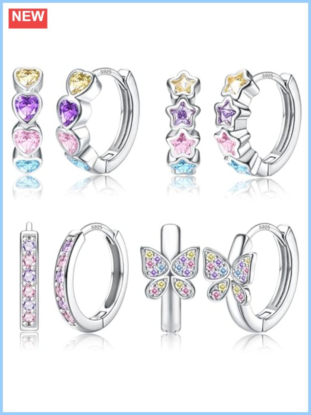 925 Sterling Silver Huggie Hoop Earrings Hypoallergenic 4 Pair Set Gift